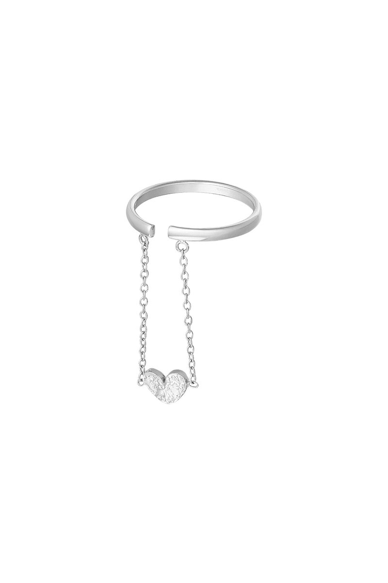 Ring hart met ketting - zilver