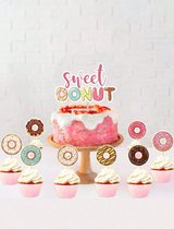 Donut Taarttopper | 17 delig | Sweet Donut | Veel kleurig | Feestje | Papier | Taart | Cupcake