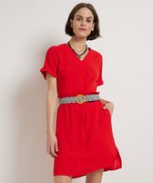 TerStal Dames / Vrouwen Pescara Linnenlook Jurk Met Riem Rood In Maat XXL