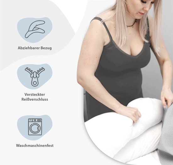 Zwangerschapskussen voor een goede nachtrust en Borstvoedingskussen met Rug-, Nek- en Buiksteun Kussen PrŽmaman met veiligheidslintjes, Wieg Wipstoeltje, Babybed Verkleiner KHugs PLUS van Prémaman — afbeelding 4