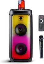 Haut-parleur Bluetooth avec microphone – Boîte de fête avec éclairage d'ambiance – Boîte à Musique et Set karaoké – Haut-parleur de fête avec entrées Bluetooth, Aux et USB – Facile à déplacer avec poignée – Zwart
