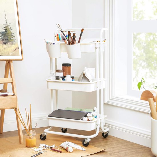 DOEWORKS Opbergwagen Rolwagen 3-etages Metaal Utility Cart, Organizer Trolleywagen met Wielen voor Keuken Make-up Badkamer Kantoor, Roze