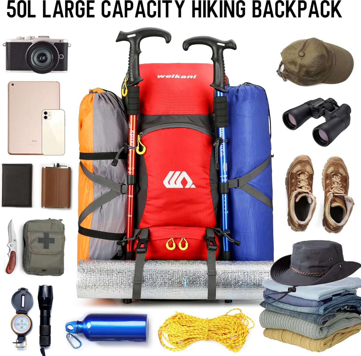 Sac à dos de randonnée imperméable 90 L | Sac de trekking