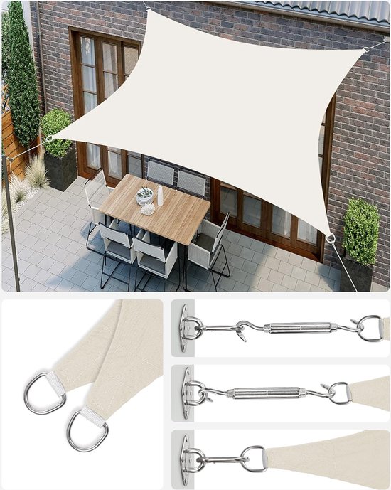 SONGMICS Zonnezeil 3 x 5 m, waterdicht met een waterkolom van 665 mm, zonwering van scheurbestendig polyester, uv-bescherming 93%, terras, tuin, balkon, rechthoekig, 2 m touwen, wit GSH35IVV1 SONGMICS Zonnezeil 3 x 5 m, waterdicht met een waterkolom van 665 mm, zonwering van scheurbestendig polyester, uv-bescherming 93%, terras, tuin, balkon, rechthoekig, 2 m touwen, wit GSH35IVV1
