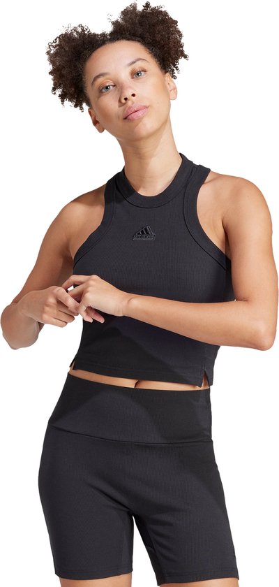 adidas Sportswear Lounge Ribbed Crop Tanktop - Dames - Zwart- 2XS