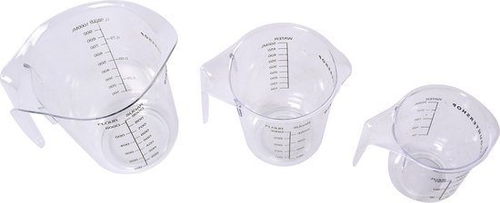 Discountershop Set de tasses à mesurer en plastique pratiques – Transparent – ​​3 pièces (250 ml, 500 ml, 1 L) – Prepware essentiel