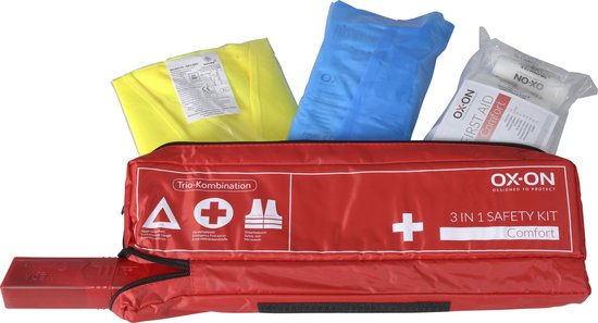 OX-ON 3-delige auto veiligheidsset EHBO set - Gevarendriehoek - Veiligheidsvest / Safety kit internationaal DIN 13164-2022