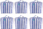 Set de 6 sacs de courses - Poignées solides - Sac de rangement Blauw et Wit - Capacité 82 litres - 55x30x50cm - Sac Shopper Jumbo