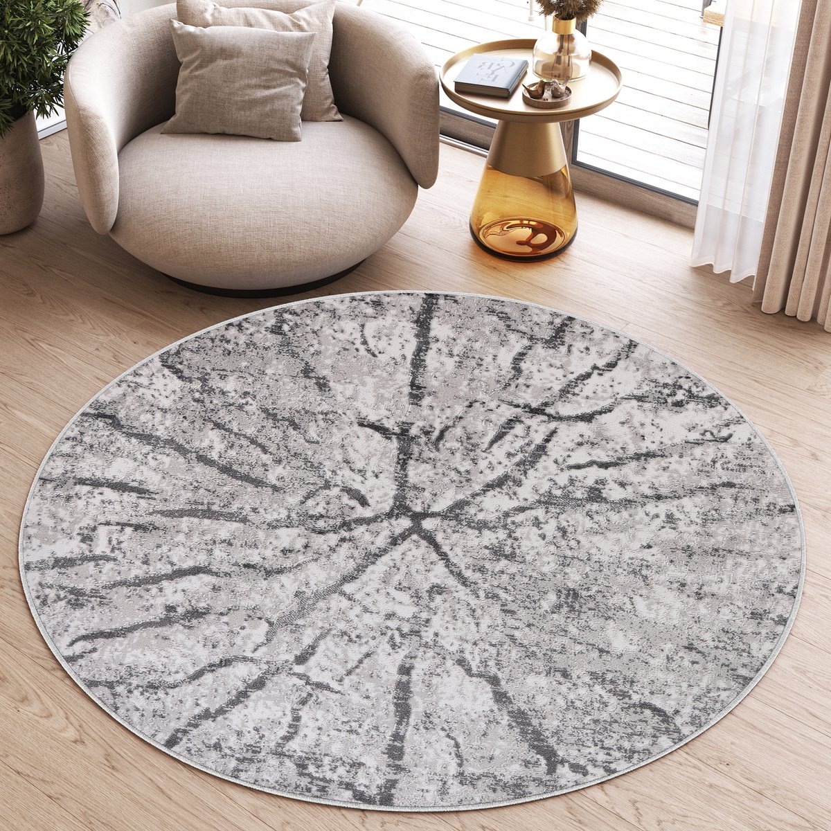 Tapiso Sky Rond Vloerkleed Hoogpolig Grijs Shaggy Woonkamer Tapijt Maat- 200x200