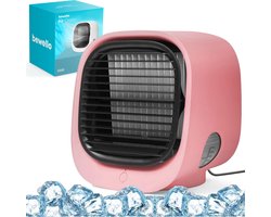 Bewello® – Mini Ventilator voor Bureau – USB Ventilator met Luchtkoeler – Kleine Tafelventilator Airco – Roze – Mobiele Water Aircooler – met LED moodlight – Fluisterstil