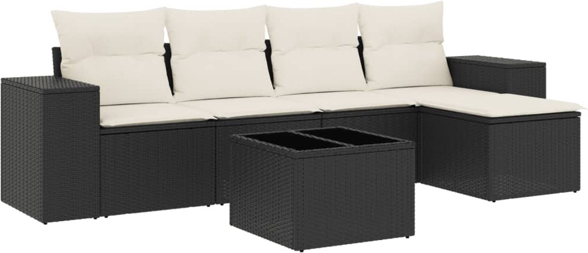 vidaXL 6-delige - Loungeset - met - kussens - poly - rattan - zwart