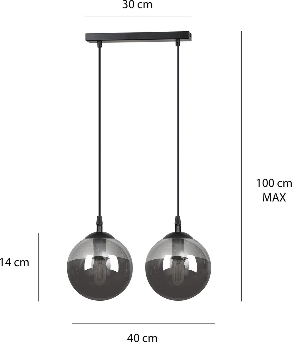 Emibig Billund dubbele zwart bol 14 cm hanglamp met gerookt glas E14 - Perfecte design verlichting voor elke ruimte