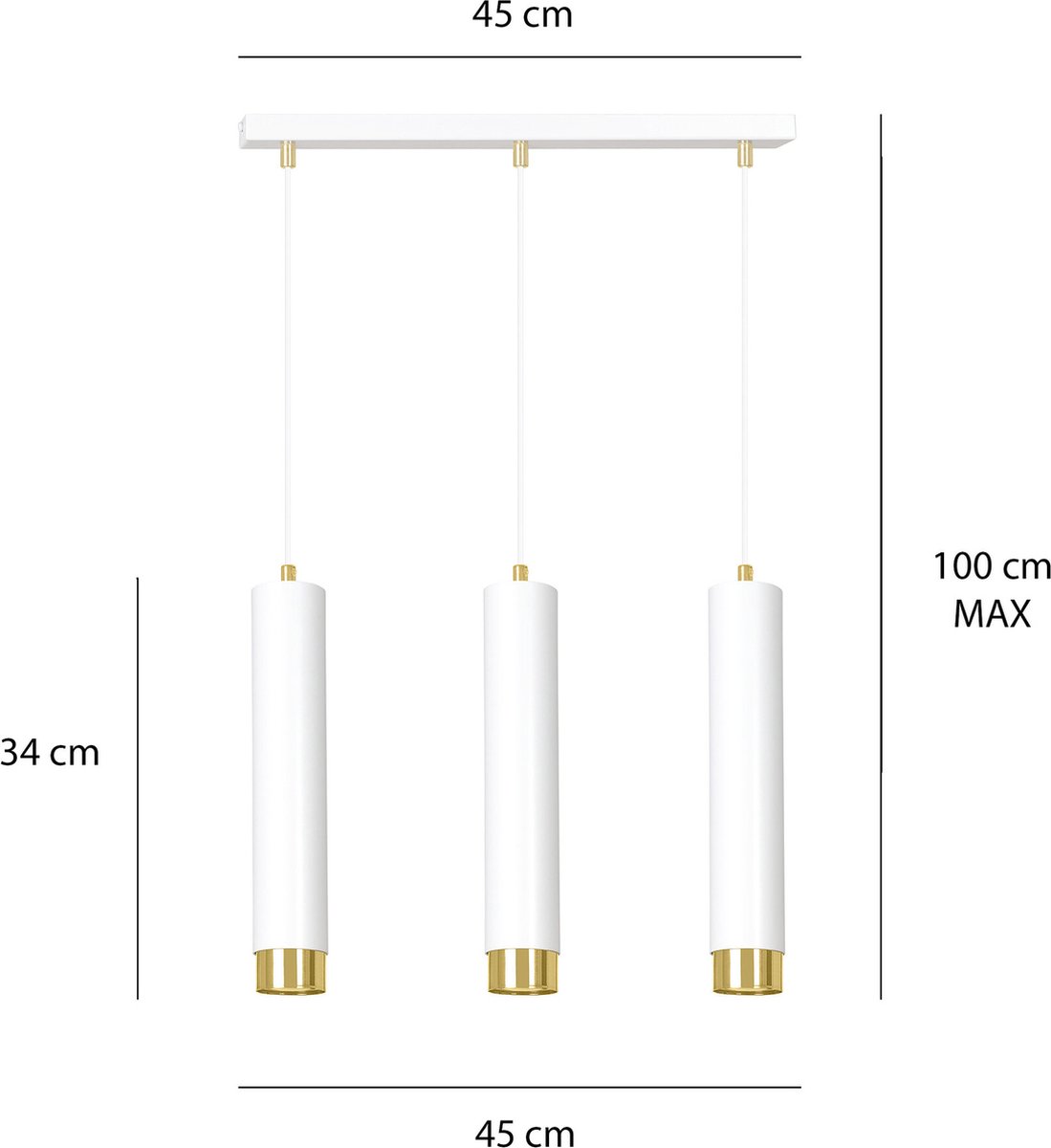 Emibig Gavle 3L wit en goud hangende cilinders GU10 - Perfect voor sfeervolle verlichting in uw slaapkamer