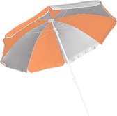 Parasol - Oranje/ blanc - D120 cm - sac de transport inclus - pied de parasol - 42 cm