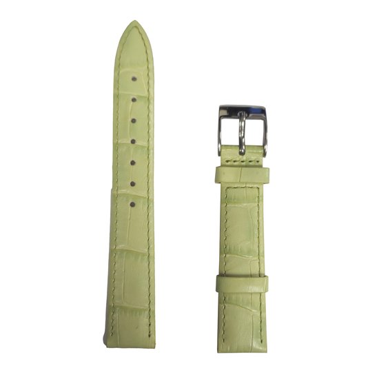 Bracelet de montre - 14 mm - Vert clair - Cuir véritable imprimé crocodile - Boucle en acier inoxydable