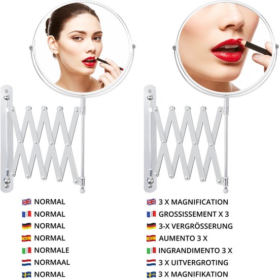 Chrome spiegel uitschuifbare make-up spiegel 360° draaibaar - 5X
