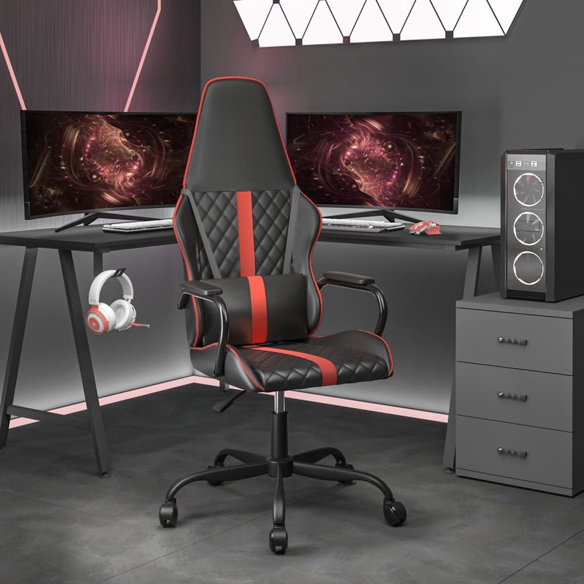 vidaXL Gamestoel - kunstleer - zwart - en - rood zwart en rood