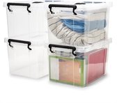 Set van 4 opbergdozen met deksel, 20L transparante plastic opbergdoos plastic box organizer met handvat voor huishouden en badkamer 44x30x25cm
