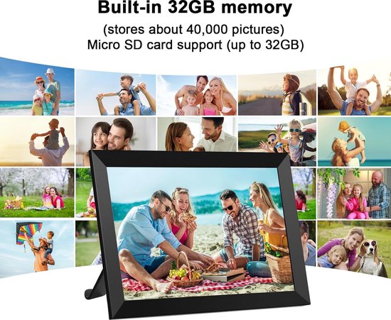 YOUYU Digitale Fotolijst 10 inch WiFi Touch Elektronische Fotolijst, Digitale Fotolijst met 16 GB Geheugen, Delen van Foto's, Diavoorstellingen en Video's Overal via Frameo-app, Zwart