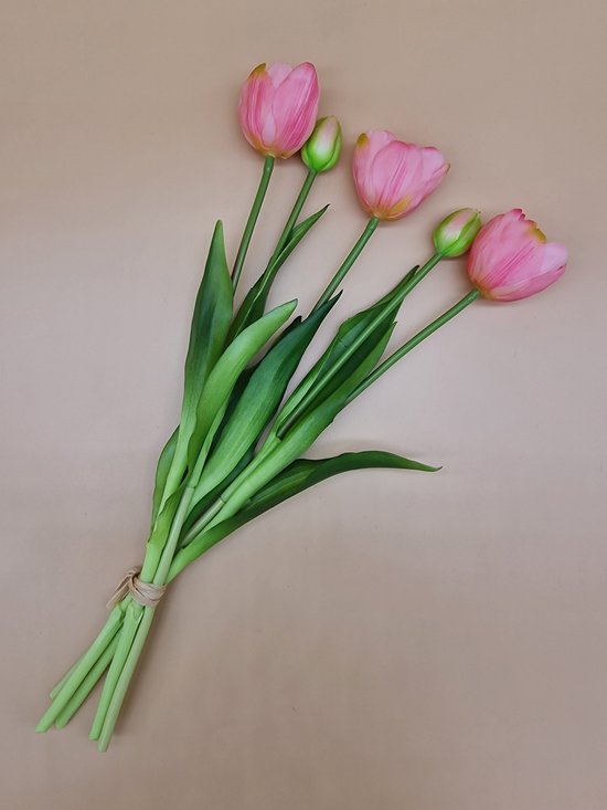 Real Touch Tulips - Dubbele Knoppen - Pink - Real Touch Tulpen - Frans Roze - Tulpen - Kunstbloemen - Kunst Tulpen - Kunst Boeket - Tulp - 40 CM - Bos Bloemen - Latex Bloem - Bruiloft
