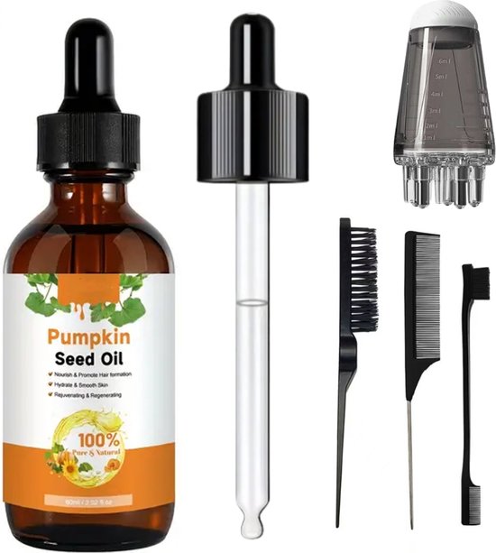 BeautyFit® - Pumpkin Seed Oil + Applicator - Pompoenzaadolie - Pompoenpitolie - 100% puur - Incl. Ebook, Kammen - Pompoen Olie - Haargroei Serum - Minoxidil 5% alternatief - voor Wimpers, Haar, Wenkbrauw, Nagels - Wonderolie - Serum