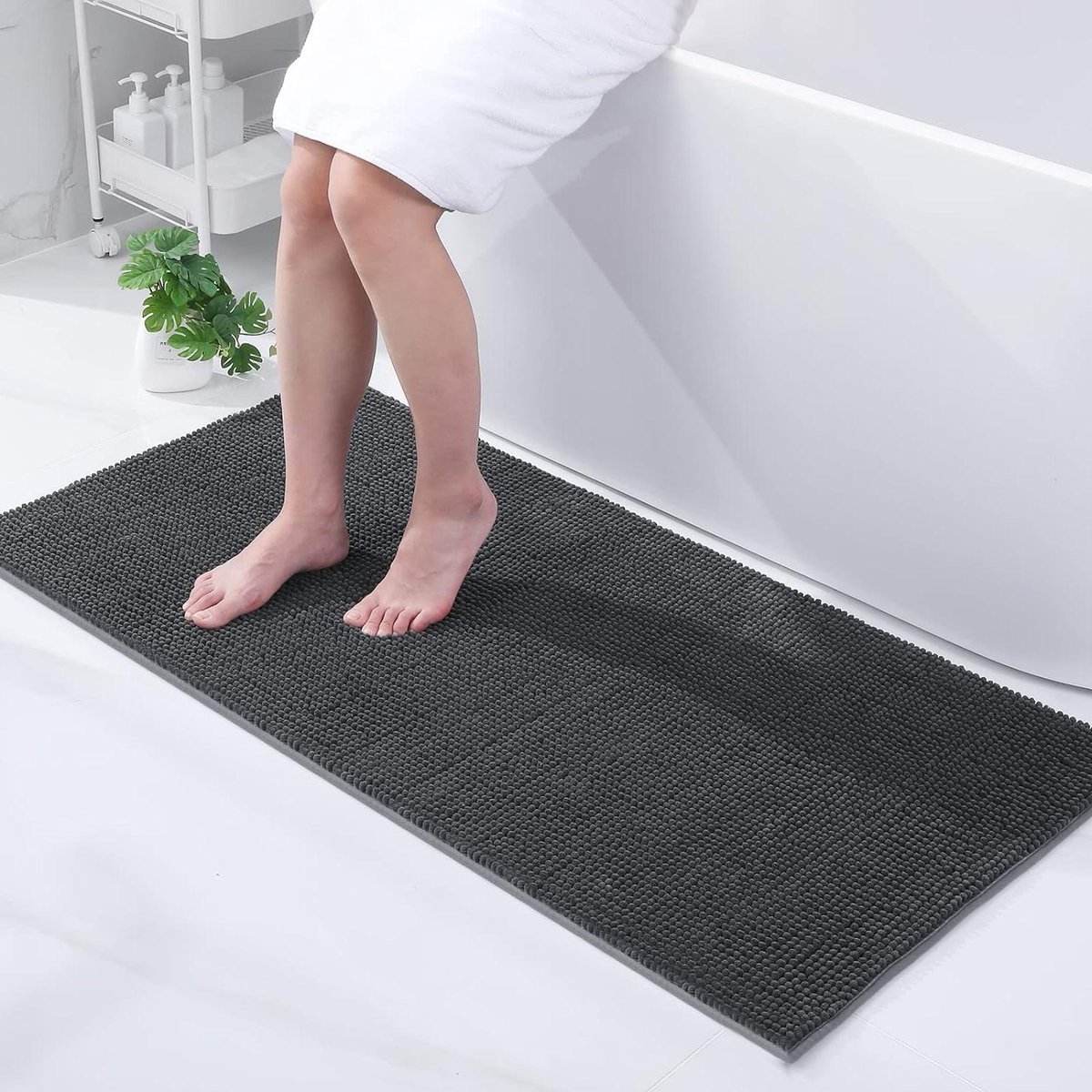 Chenille Badmat Antislip Zacht Absorberend Wasbaar 60 x 120 cm Donkergrijs