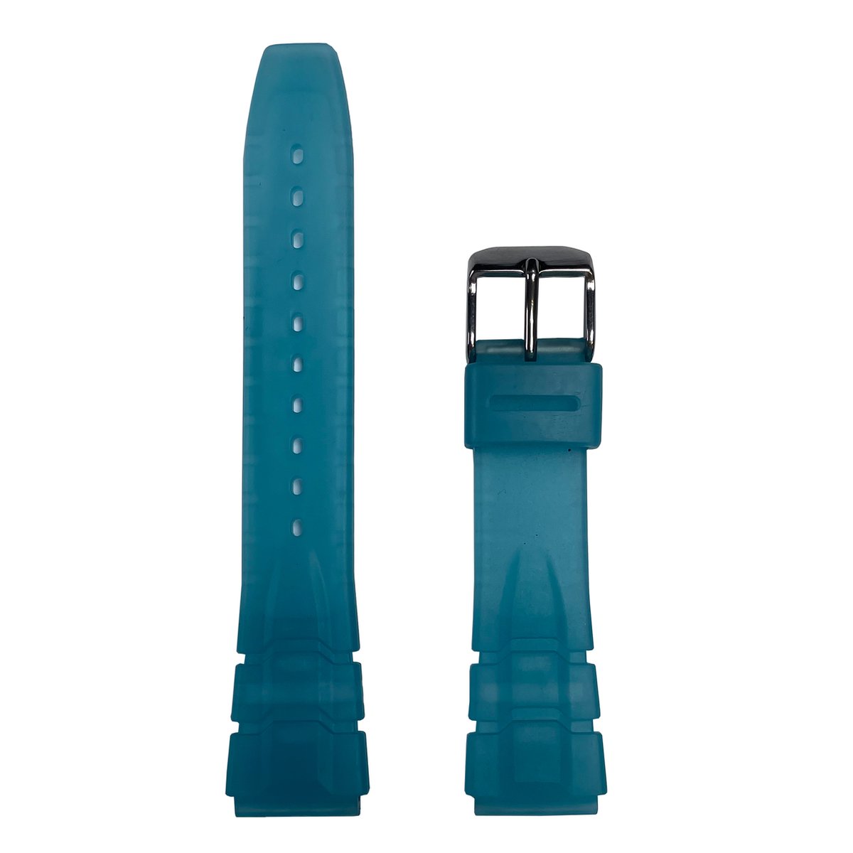 Horlogeband - 20mm, 18mm aanzet - Blauw - Transparante silicone band - Roestvrijstalen gesp