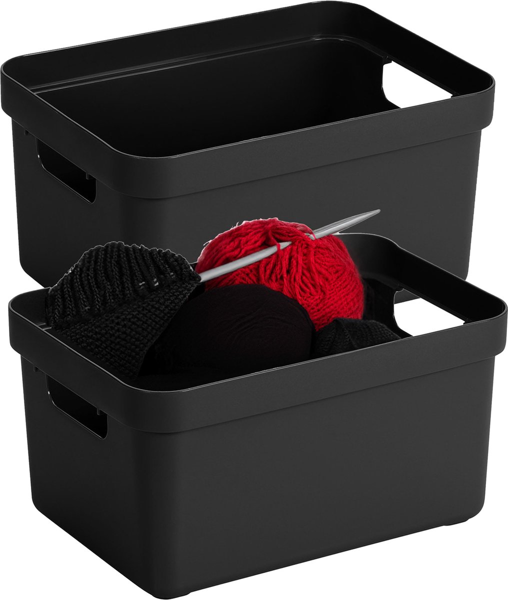 2x stuks zwarte opbergboxen/opbergdozen/opbergmanden kunststof - 5 liter - opbergen manden/dozen/bakken - opbergers