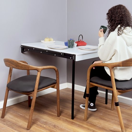 Kleine opvouwbare, aan de muur gemonteerde klaptafel, ruimtebesparende, aan de muur gemonteerde opvouwbare tafel, witte opvouwbare wandtafel, laptopbureau (60x40cm/24x15,7in