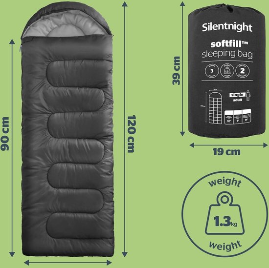 Slaapzak voor volwassenen - 3 seizoenen lichtgewicht zachte dikke gezellige warme mummie slaapzak voor lente zomer camping wandelen outdoor reizen voor warm en koud weer - zwart, comfortabel en compact Slaapzak voor camping — afbeelding 5