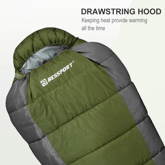 Bessport Slaapzak, outdoor mummieslaapzak, 3 seizoenen, klein en ultralicht, voor volwassenen, slaapzak, warm, waterafstotend, voor camping, trekking