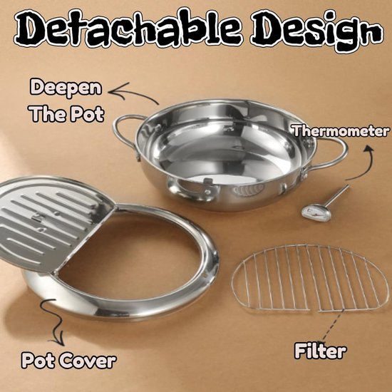 Japanse Stijl Frituurpan Mini Roestvrijstalen Met Thermometer Inductiekookplaat Compatibel Koken Keukengerei Voor Gasfornuis Inductiekookplaten L 24cm 664301822