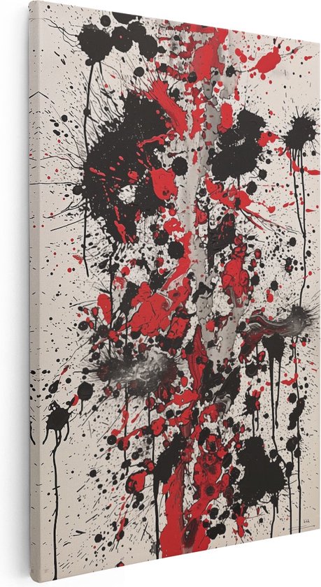 Artaza Canvas Schilderij Kunstwerk met Rode en Zwarte Verfspatten - 80x120 - Groot - Foto Op Canvas - Canvas Print