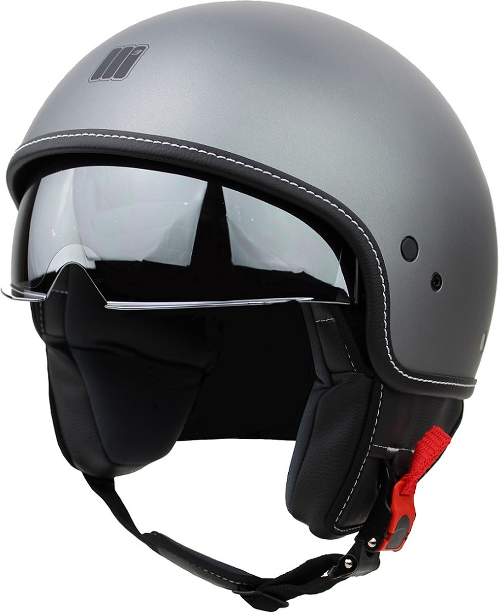 Motocubo Beetle Jethelm - ECE goedgekeurde Scooterhelm - Geschikt als Scooter Brommer Motor Snorfiets Scooterhelm - XS - Mat Titanium