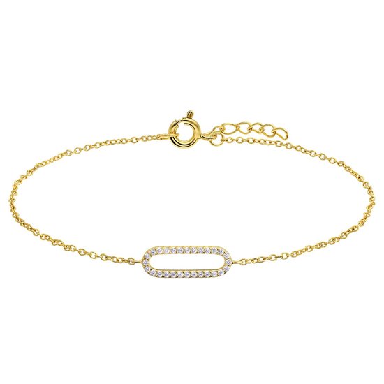 Lucardi Dames Zilveren goldplated armband ovaal zirkonia - Armband - 925 Zilver - Goud - 19 cm
