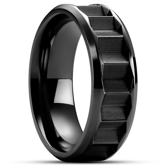 Hyperan | 8 mm Zwarte Titanium Ring met Prisma-ontwerp