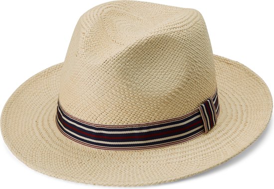 Piero Naturelkleurige Moda Panama-hoed met Gestreepte Band