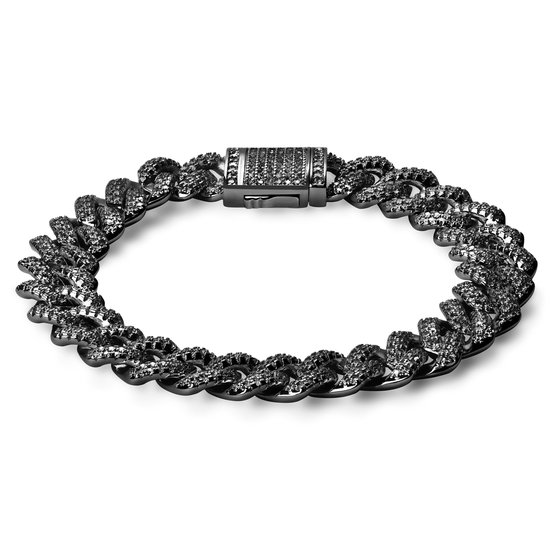 Nicos | 12 mm Zwarte Armband met Hoekige Schakels en Zirkonia