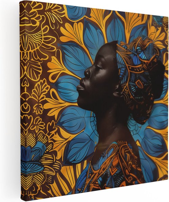 Artaza Canvas Schilderij Afrikaanse Vrouw die een Hoofddoek Draagt - 80x80 - Groot - Foto Op Canvas - Canvas Print