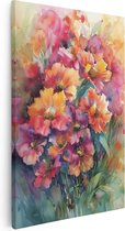 Artaza Canvas Schilderij Kleurrijke Bloemen in een Vaas - 20x30 - Klein - Foto Op Canvas - Canvas Print