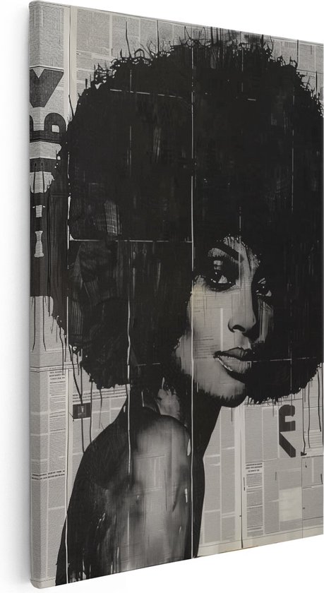 Artaza Canvas Schilderij Vrouw met een Afro op een Krant - 20x30 - Klein - Foto Op Canvas - Canvas Print