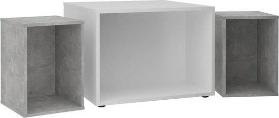 FMD Salontafel met 2 Bijzettafels 67,5x67,5x50 cm wit en betonkleurig