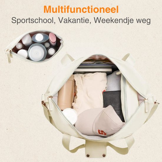 Pazzo Goods - Sac de sport Luna - Polyester - Beige - Trousse de toilette incluse - Port de chargement USB - Compartiment à chaussures - Sac de voyage