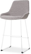 Nolon Nino-Isa Barkruk Bouclé Taupe - Wit Onderstel - 75 cm - Stof - Hoge Kruk - Barkruk met Rugleuning - Design - Comfortabel