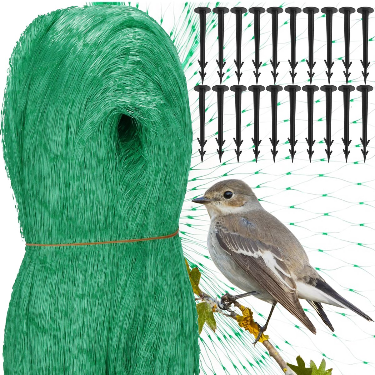 Filet Protection Oiseaux 10x20m - Maille 35mm - Pour Arbres Fruitiers, Potager, Bac à Sable - Avec Ancres Sol