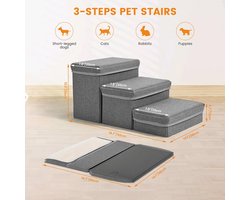 Hondentrap, Sunowl opvouwbare 3-traps hondentrap, extra brede huisdiertrap met opbergdoos, huisdiertrap voor bedbank