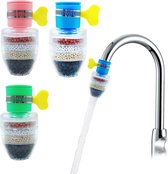 Meerlaags fijn filter kraanfilter - 4 stuks actieve kool spatwaterdicht rond kraanfilter voor keuken thuis badkamer (2 blauw, 1 groen, 1 roze)