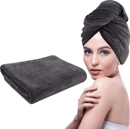 Microvezel grote handdoek voor het haar, sneldrogend, XXL haartulband, super absorberend en zacht voor lang haar, hoofddoek, geen scheuren of trekken aan het haar, 61 cm x 112 cm