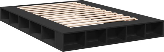 vidaXL - Bedframe - bewerkt - hout - zwart - 160x200 - cm