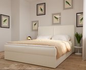 Lit Continental Rembourré, Matelas et Topper Bonell, Lit Double avec Tête de Lit Rembourrée et Sommier, Lit à Sommier Tapissier 04 - 140x200 - Beige (Ambiance 01)